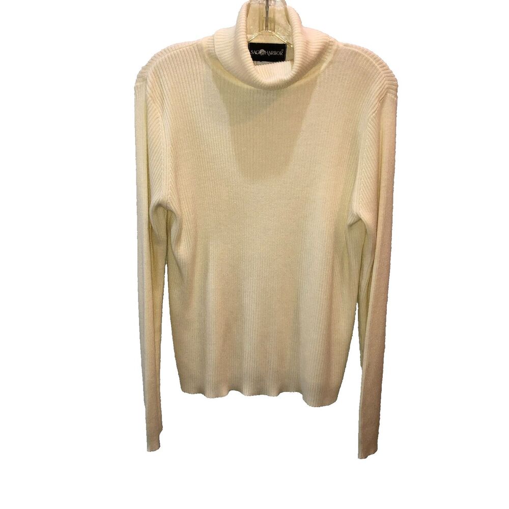 Sag Harbor Sweater Long Sleeve Turtleneck Size Large Soft Cream Classic Ribbed